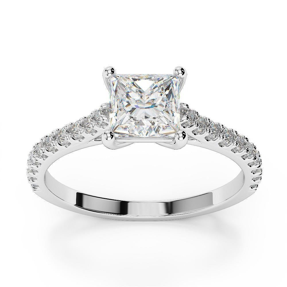 Princess Cut With Round Real Diamonds Ring 2.25 Carats With Accents - Solitaire Ring with Accents-harrychadent.ca