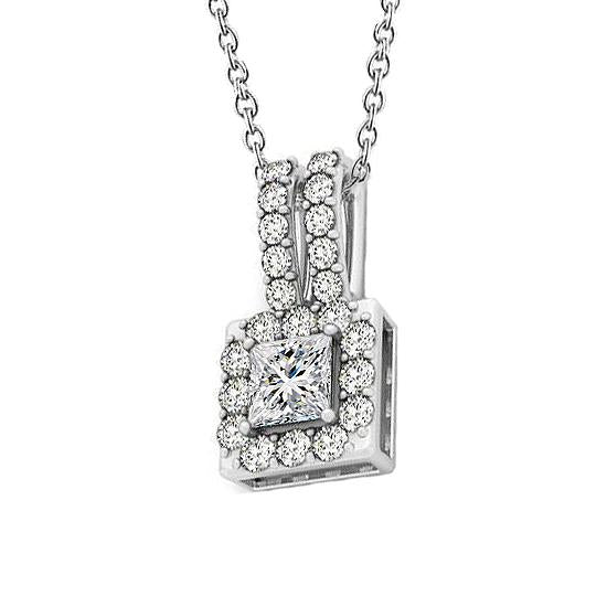 Princess Genuine Diamond Pendant Necklace Without Chain 1.60 Carat WG 14K