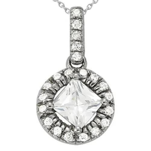 Princess Genuine Diamond Round Pendant Necklace 1.90 Carat White Gold 14K