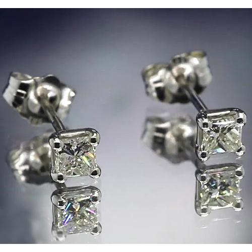 Princess Genuine Diamond Stud 1.20 Carats Earring Four Prong White Gold