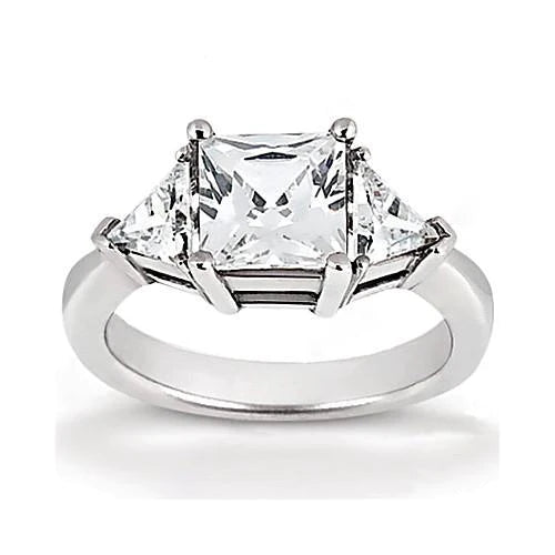 Princess Genuine Diamond Three Stone Ring With Trillions 2.21 Ct. Jewelry