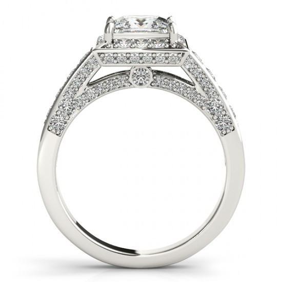 Princess Halo Round Genuine Diamond Cut Engagement Ring 1.75 Carat WG 