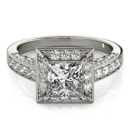 Princess Halo Round Genuine Diamond Cut Engagement Ring 1.75 Carat