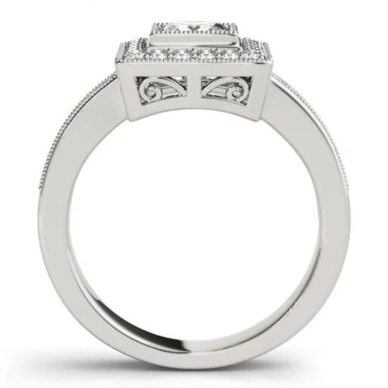 Princess Real Diamond Engagement Ring & Halo Round Diamond 1.50 Carat