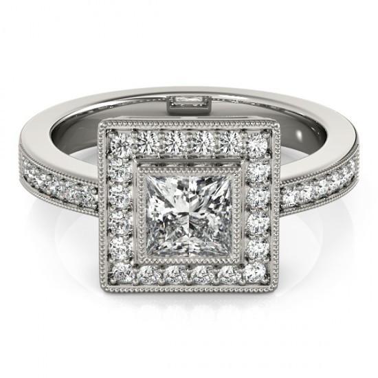 Princess Real Diamond Engagement Ring & Halo Round Diamond  WG