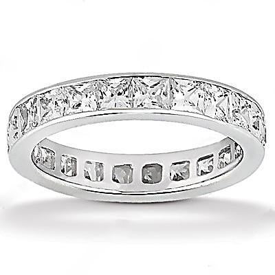 Princess Real Diamond Eternity Engagement Band 4.40 Cts. White Gold 14K