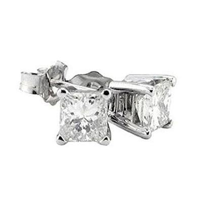 Princess Real Diamonds 4 Ct. Stud Earrings White Gold Woman Jewelry