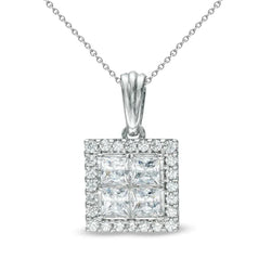 Princess Round Cut Real Natural Earth Mined Diamond Pendant Necklace 6.40 Carat White Gold 14K