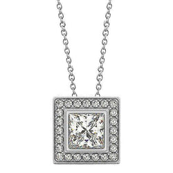 Princess Round Natural Diamond Pendant Necklace Without Chain 1.50 Ct. WG 14K