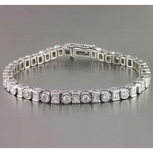 Princess Round Natural Diamond Tennis Bracelet 7.20 Carats White Gold 14K