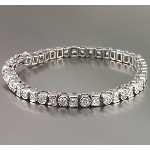 Princess Round Natural Diamond Tennis Bracelet 7.20 Carats White Gold 14K