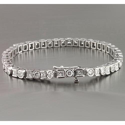 Princess Round Natural Diamond Tennis Bracelet 7.20 Carats White Gold 14K