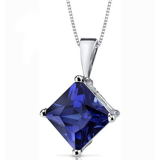 IGI CERTIFIED Princess Sapphire Solitaire Pendant Basket Set Necklace 5 Carats