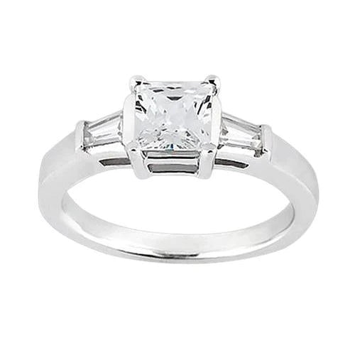 Princess & Baguette 1.20 Carat Real Diamond Three Stone Ring White Gold 14K