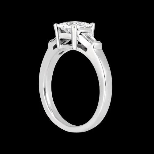 Princess & Baguette 1.20 Carat Real Diamond Three Stone Ring White Gold 14K