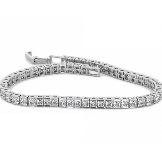 Princess Cut Channel Set 7.55 Ct Lab Grown Diamond Tennis Bracelet White Gold