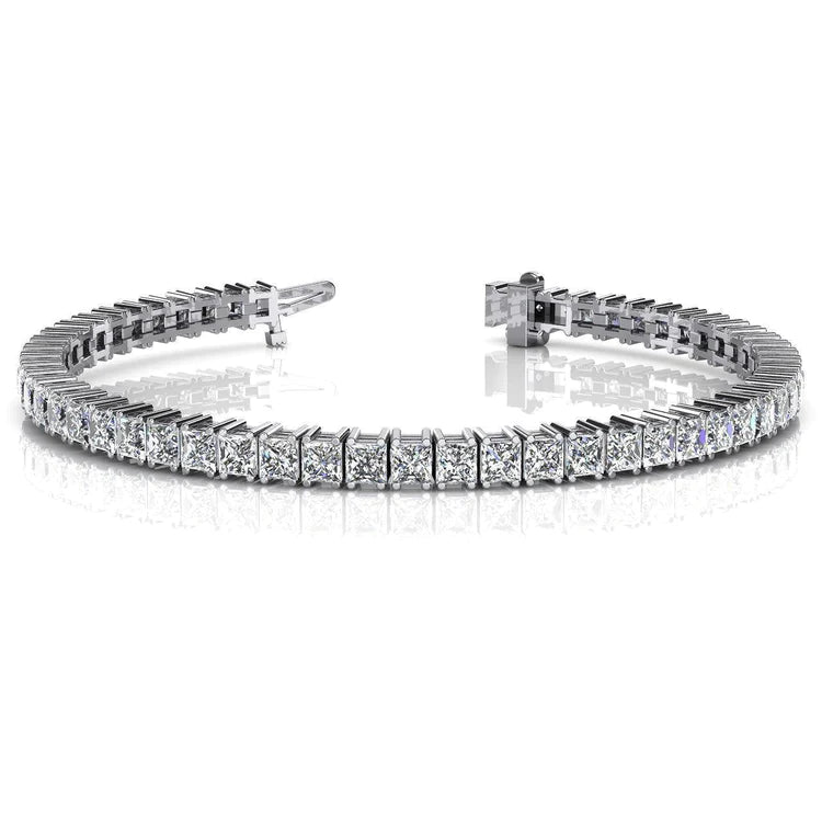 Princess Cut Lab Grown Diamond Ladies Tennis Bracelet 11 Carat White Gold 14K