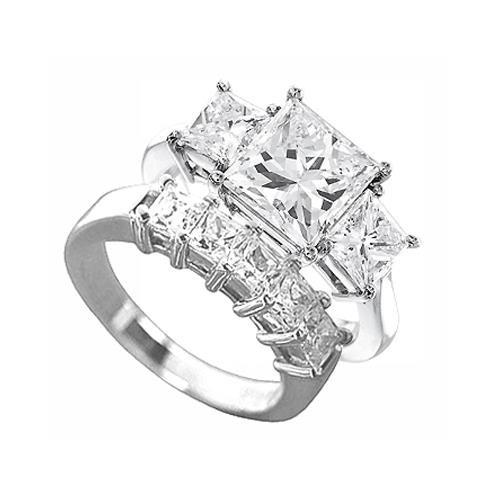 Princess Cut Women Three-Stone Ring Real Diamond 14K White Gold 2.50 Ct