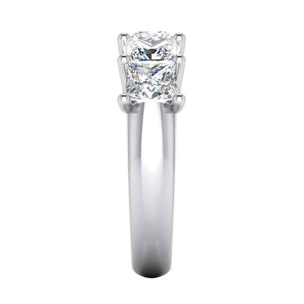 Princess Lab Grown Diamond Ring 5 Stone Gold Half Eternity Band U Prong 3 Carats