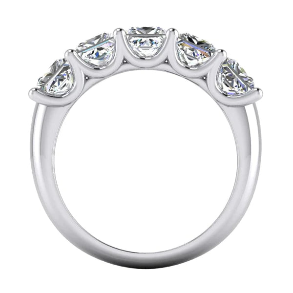 Princess Lab Grown Diamond Ring 5 Stone Gold Half Eternity Band U Prong 3 Carats