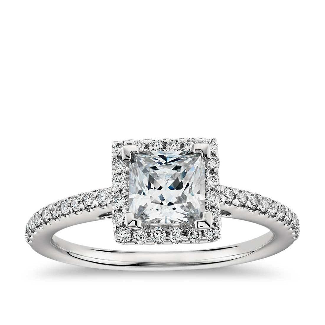 Princess & Round 2.60 Carats Natural Diamond Halo Ring White Gold 14K