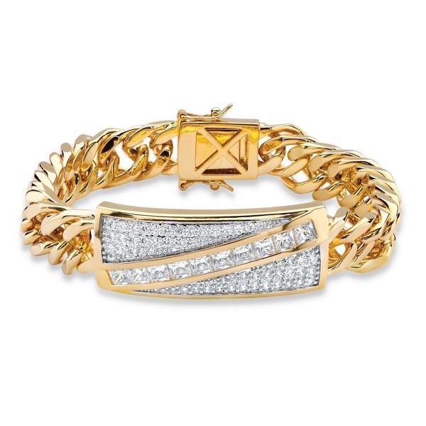 Princess & Round 5 Carats Natural Diamonds Men's Link Bracelet Yellow Gold 14K