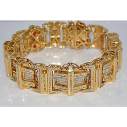 Princess & Round 9 Carats Natural Diamond Men's Bracelet Yellow Gold 14K