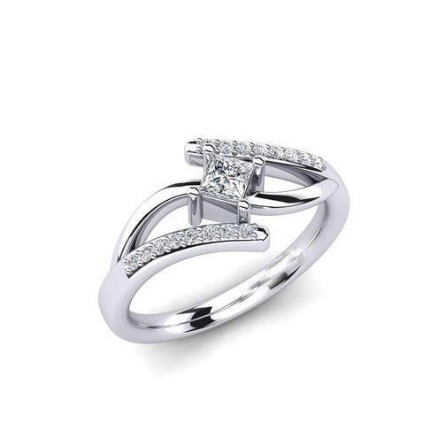 Princess & Round Cut 1.50 Carats Real Diamond Engagement Ring