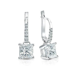 Princess & Round Cut 3.50 Ct. Real Diamonds Dangle Earrings White Gold