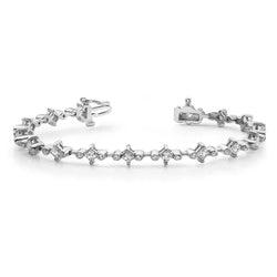 Princess & Round Genuine Diamond Tennis Bracelet 3.20 Carats White Gold 14K