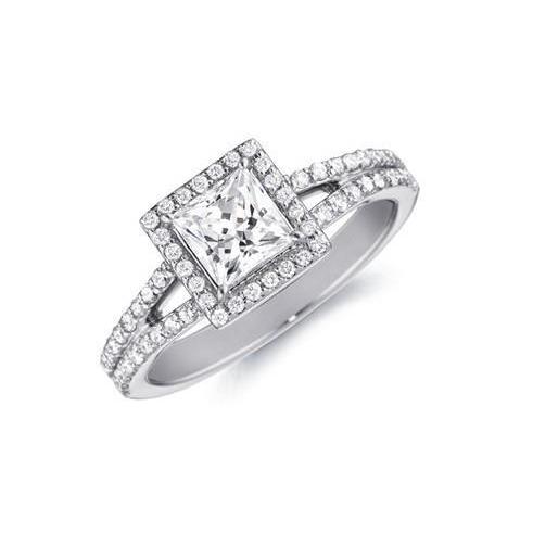 Princess & Round Halo Real Diamond Ring With Accent 2.80 Ct. White Gold 14K