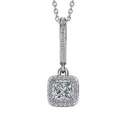 Princess & Round Shape 5 Carats Real Natural Earth Mined Diamonds Drop Pendant Necklace WG 14K