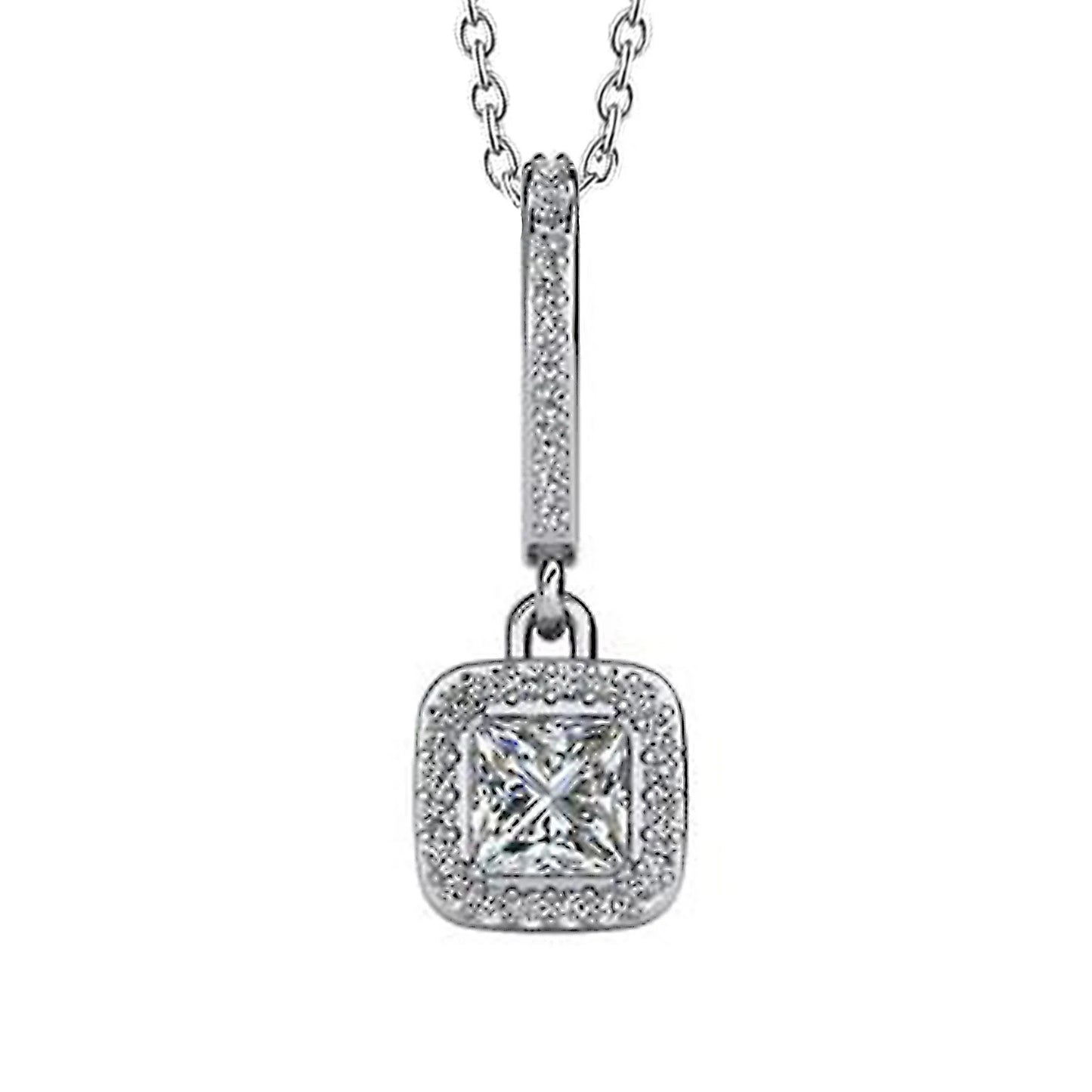 Princess & Round Shape 5 Carats Real Diamonds Drop Pendant Necklace WG 14K