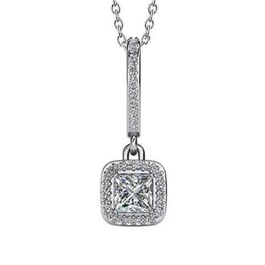 Princess & Round Shape 5 Carats Real Diamonds Drop Pendant Necklace WG 14K