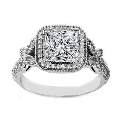 Princess & Round Vintage Style Genuine Natural Earth Mined Diamond Engagement Ring 3 Carats