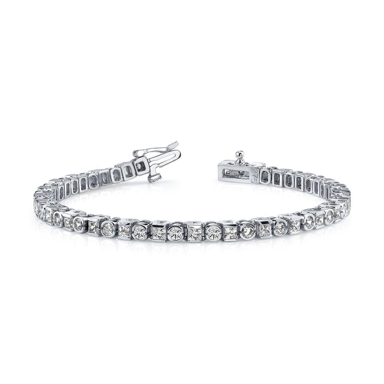 Princess & Round Cut 10 Ct Lab Grown Diamonds Tennis Bracelet White Gold 14K