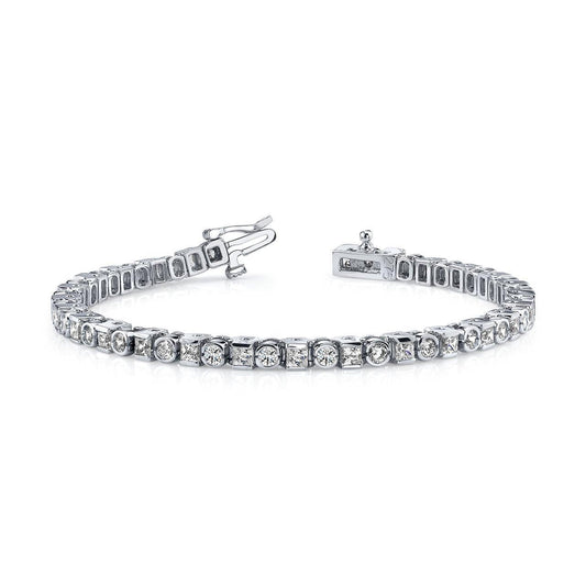Princess & Round Cut 10 Ct Lab Grown Diamonds Tennis Bracelet White Gold 14K