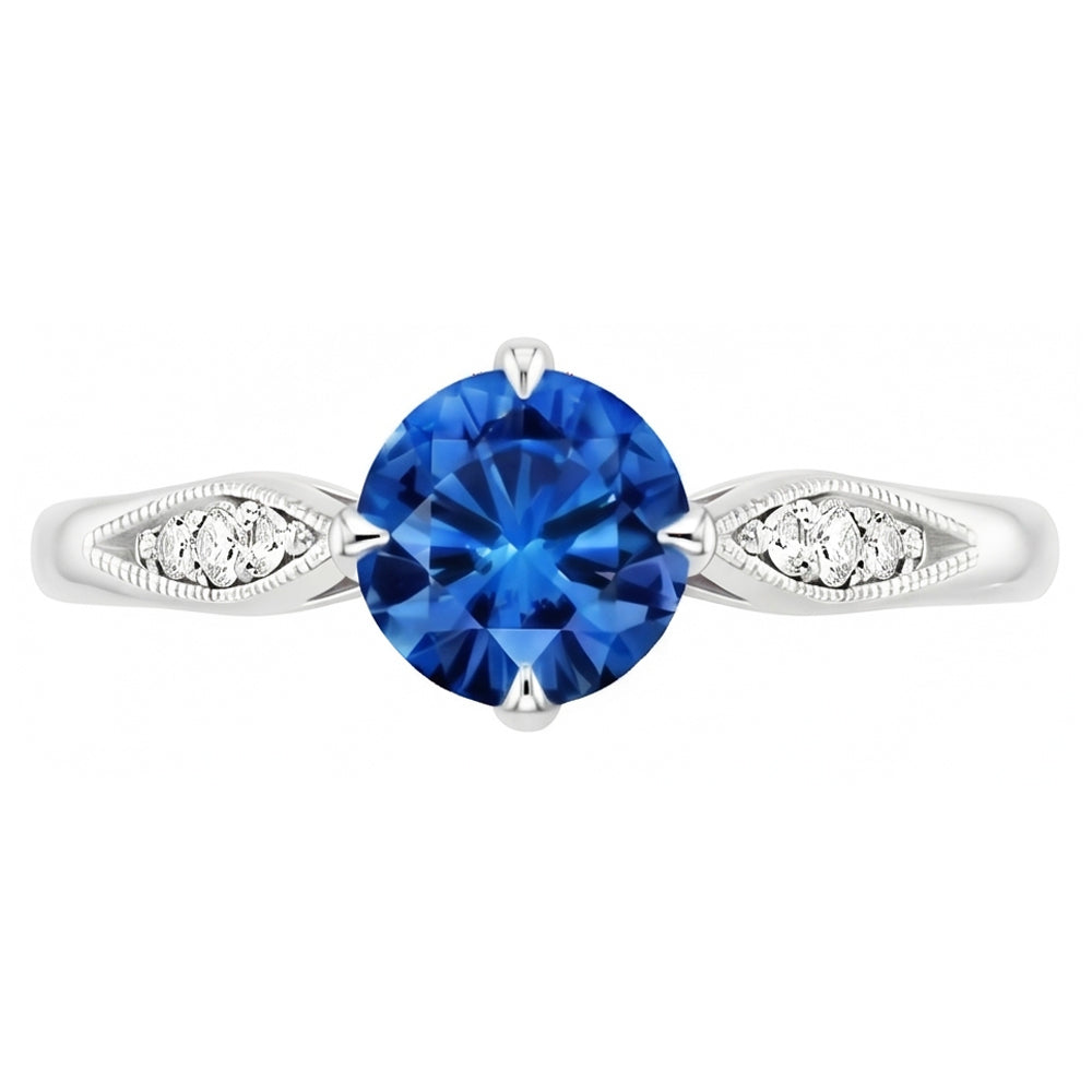 natural round sapphire 2.40ct ring top view