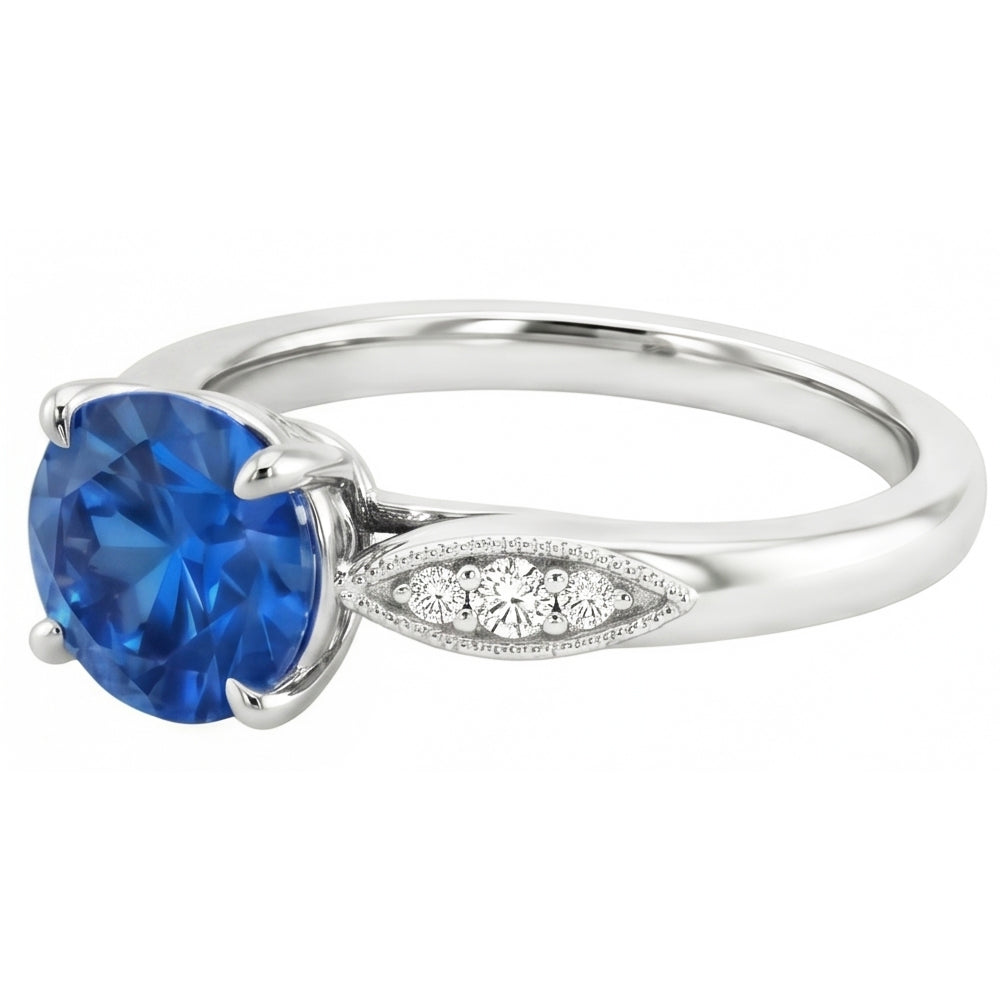 natural round sapphire 2.40ct ring profile view