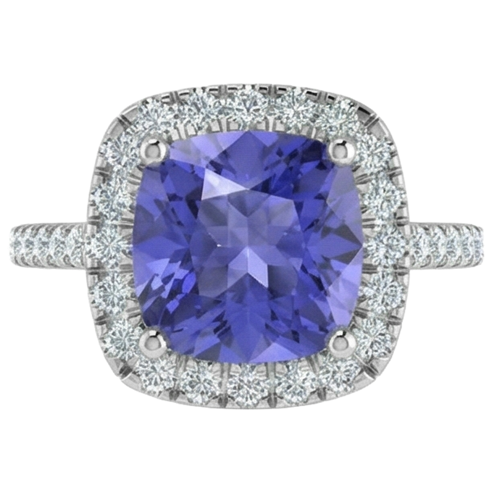 Prong Set 4.50 Ct Blue Tanzanite With Natural Earth Mined Diamond ( Not Lab Grown )s Ring White Gold 14K