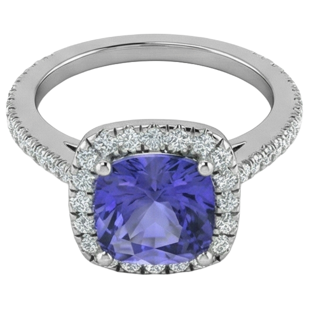 Prong Set 4.50 Ct Blue Tanzanite With Natural Earth Mined Diamond ( Not Lab Grown )s Ring White Gold 14K