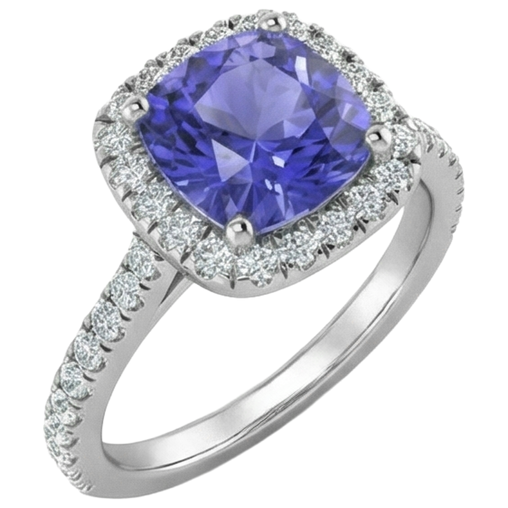Prong Set 4.50 Ct Blue Tanzanite With Natural Earth Mined Diamond ( Not Lab Grown )s Ring White Gold 14K