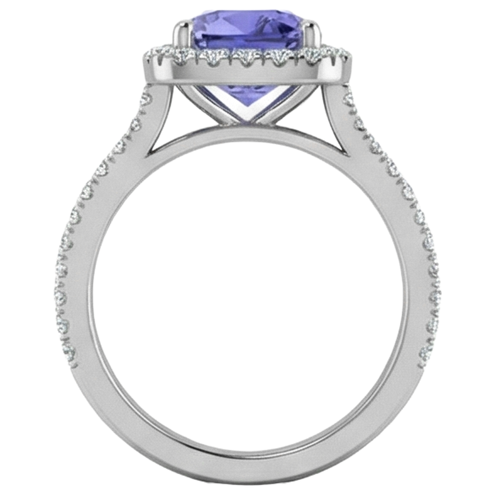 Prong Set 4.50 Ct Blue Tanzanite With Natural Earth Mined Diamond ( Not Lab Grown )s Ring White Gold 14K