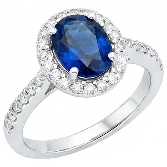 Prong Set Ceylon Sapphire Natural Earth Mined Diamond ( Not Lab Grown )s 1.90 Ct Wedding Ring White Gold 14K