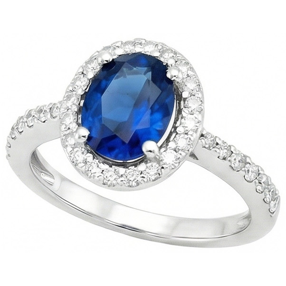 Prong Set Ceylon Sapphire Natural Earth Mined Diamond ( Not Lab Grown )s 1.90 Ct Wedding Ring White Gold 14K