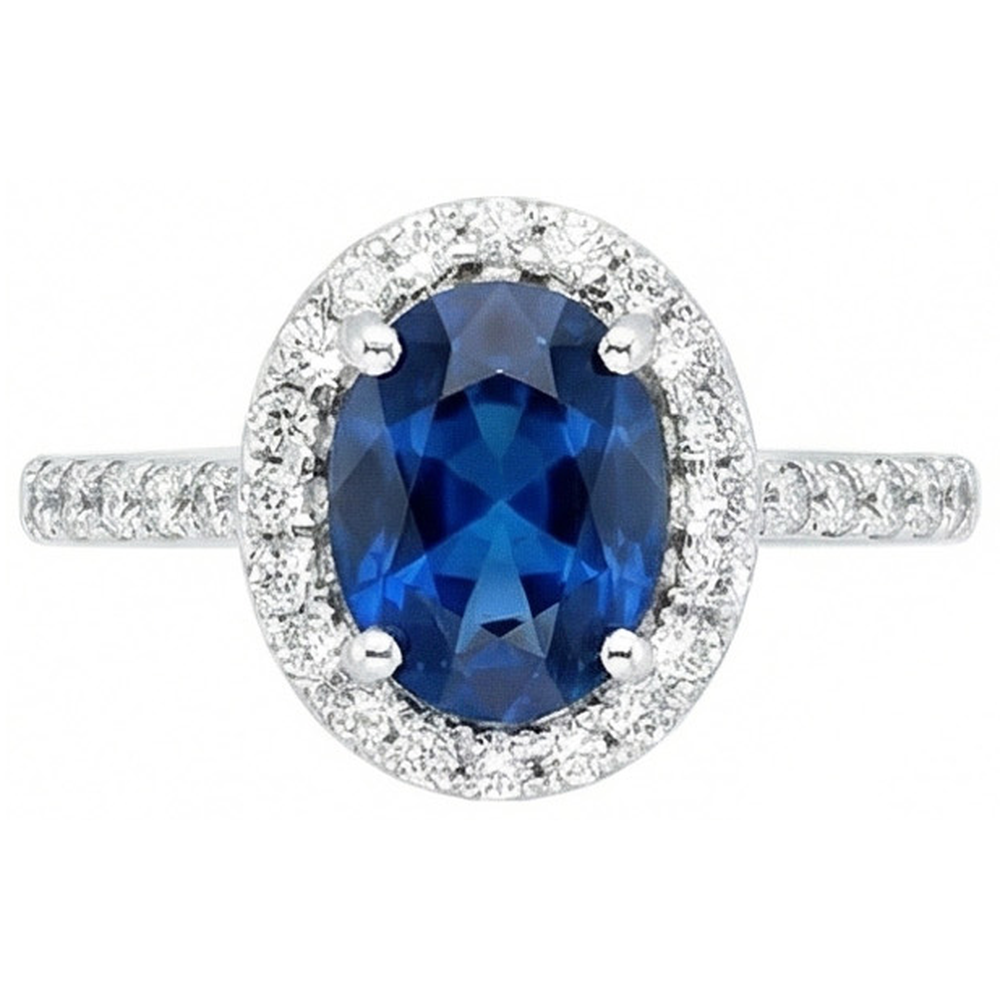 Prong Set Ceylon Sapphire Natural Earth Mined Diamond ( Not Lab Grown )s 1.90 Ct Wedding Ring White Gold 14K