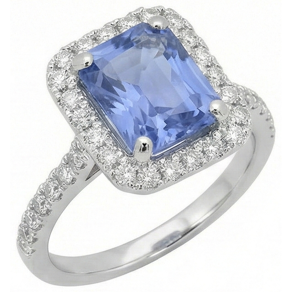 Prong Set Ceylon Sapphire With Natural Earth Mined Diamond ( Not Lab Grown )s 4 Ct Ring White Gold 14K
