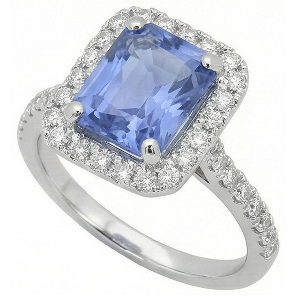 Prong Set Ceylon Sapphire With Natural Earth Mined Diamond ( Not Lab Grown )s 4 Ct Ring White Gold 14K