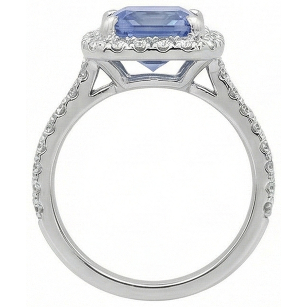 Prong Set Ceylon Sapphire With Natural Earth Mined Diamond ( Not Lab Grown )s 4 Ct Ring White Gold 14K
