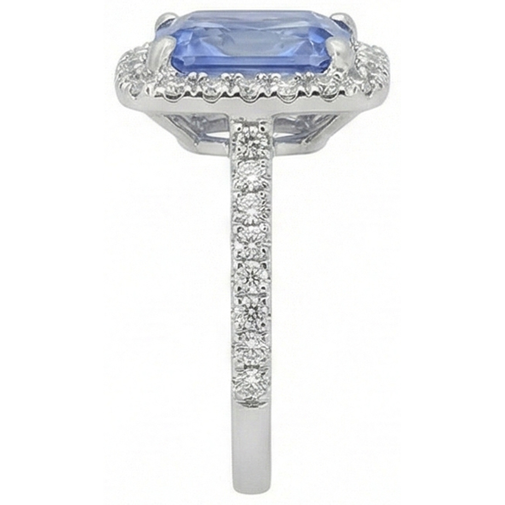 Prong Set Ceylon Sapphire With Natural Earth Mined Diamond ( Not Lab Grown )s 4 Ct Ring White Gold 14K